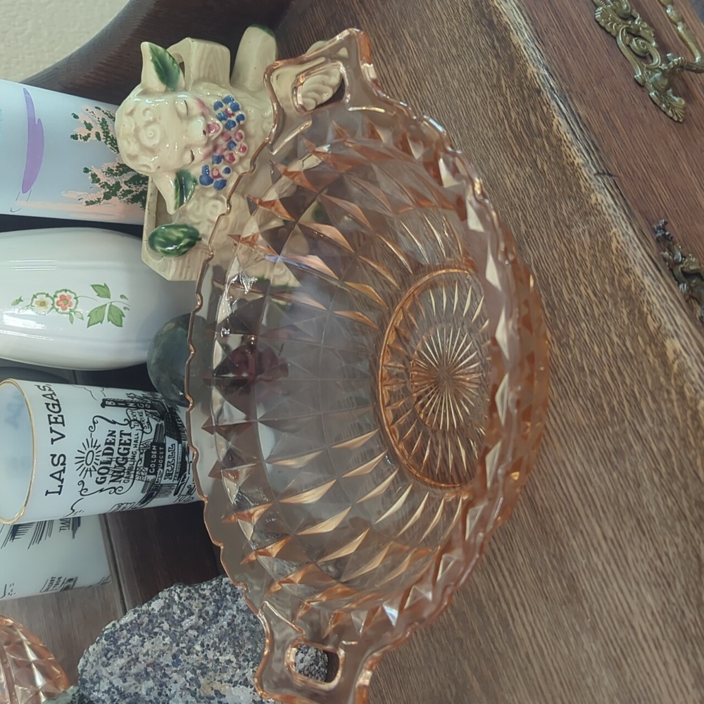 Vintage Jeannette Glass Co Pink Depression Glass Handled Bowl